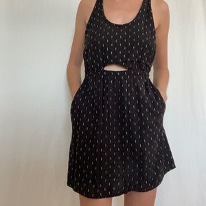 RVCA- Pathway Black & White Embroidered Cutout Skater Dress